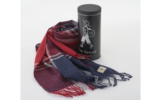 ベビーアルパカ手織りストール(紺、赤、白の格子柄)・黒缶 FCCS050020 487243 - 新潟県燕市