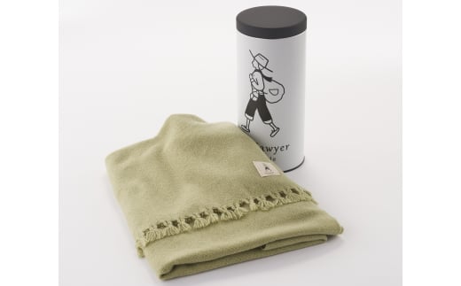 カシミア手織りストール(ライトグリーン)・白缶 FCCS100008