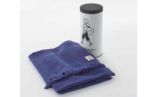 カシミア手織りストール(青紫)・白缶 FCCS100004 487246 - 新潟県燕市