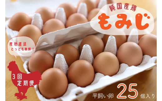 AJ006-1 【純国産鶏もみじ】平飼い卵25個入り【3ヶ月連続お届け】