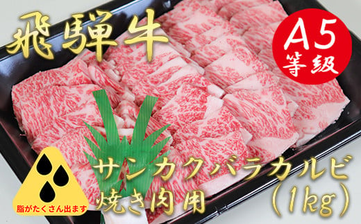 A5飛騨牛サンカクバラカルビ焼き肉用1kg 489947 - 岐阜県垂井町