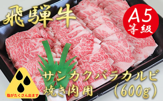 A5飛騨牛サンカクバラカルビ焼き肉用600g 489946 - 岐阜県垂井町