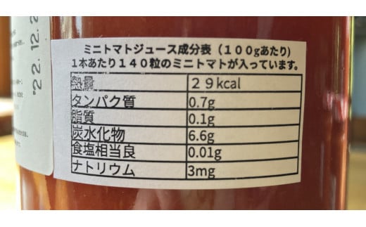 ミニトマトジュース成分表（100gあたり）