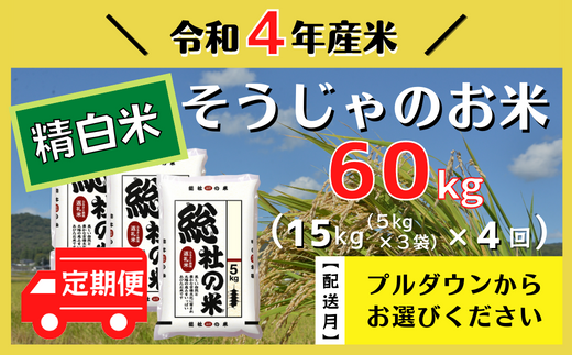 令和4年産】そうじゃのお米【精白米・定期便】60kg（15kg×4回） - 岡山