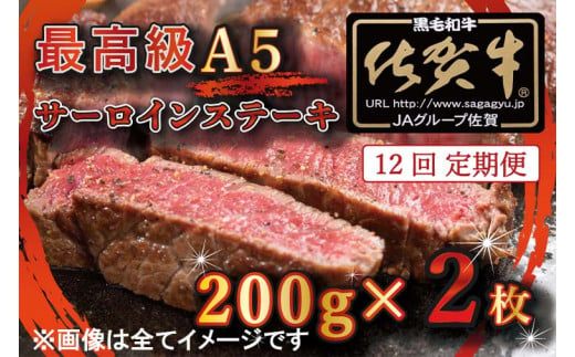 BG337　【12回定期便】【訳あり】最高級A5佐賀牛ブランド　サーロインステーキ（200ｇ×2）　コロナ支援　肉　牛肉