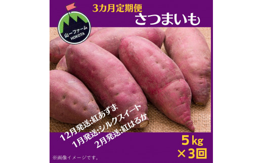 【3ヶ月定期便】さつまいも　5kg×3回（12月紅あずま・ 1月シルクスイート・ 2月紅はるか）