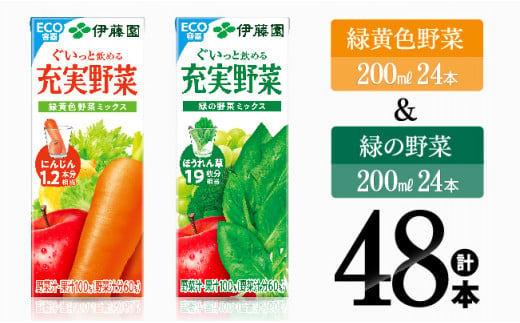 緑黄色野菜＆緑の野菜（紙パック）48本 【伊藤園 飲料類 野菜 ミックス 緑の野菜 ジュース セット 詰め合わせ 飲みもの】