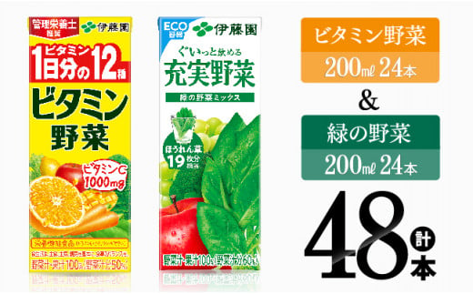 ビタミン野菜24本+緑の野菜24本（紙パック）【 伊藤園 飲料類 野菜 ビタミン野菜 緑の野菜 ジュース セット 詰め合わせ 飲みもの 】