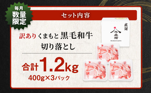 【訳あり】【毎月数量限定】 くまもと黒毛和牛 切り落とし 1.2kg ミックス 牛肉