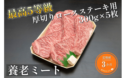 [3ヶ月定期便]飛騨牛5等級厚切りロースステーキ用300g×5枚