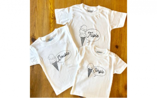 3人兄弟姉妹でおそろい/アイスクリーム Sigle×Double×Triple プリント/ Tシャツ3枚組ギフトセット[出産祝い・誕生日・ギフト・プレゼント](80cm×100cm×110cm) 0652