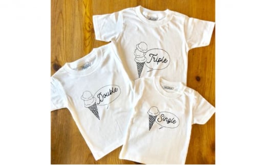 3人兄弟姉妹でおそろい/アイスクリーム Sigle×Double×Triple プリント/ Tシャツ3枚組ギフトセット【出産祝い・誕生日・ギフト・プレゼント】（80cm×90cm×140cm） [№5875-7187]0652