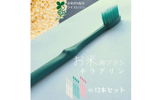 歯ブラシ 12本 （3色×4本） ホワイト グリーン ピンク お米でできた歯ブラシ キラグリン |B62 487070 - 愛媛県伊予市