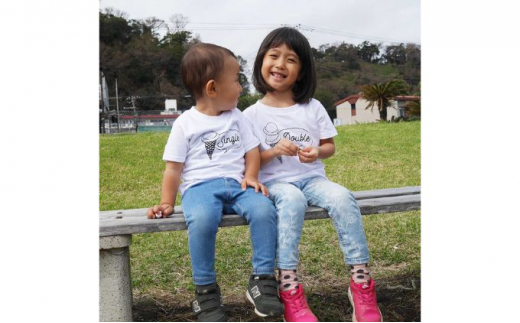 2人兄弟姉妹でおそろい/アイスクリーム Sigle×Double プリント/ Tシャツ2枚組ギフトセット[出産祝い・誕生日・ギフト・プレゼント](※その他サイズはご注文後の確認) 0651