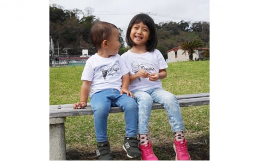 2人兄弟姉妹でおそろい/アイスクリーム Sigle×Double プリント/ Tシャツ2枚組ギフトセット[出産祝い・誕生日・ギフト・プレゼント](110cm×120cm) 0651