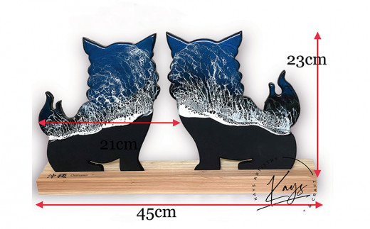 波のデザインカットボード】シーサー 置物 ブラック×ブルー - 沖縄県