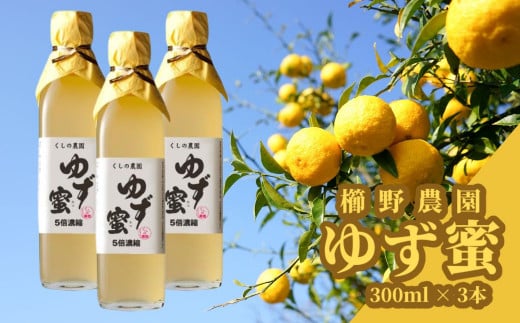 【100600100】 ゆず蜜３本セット 300ml×3本 ゆず 柚子 ユズ ゆず蜜 自家製ゆず 果汁100％ はちみつ 蜂蜜 蜂蜜 贈り物 ギフト 大分県産 宇佐市 櫛野農園 572085 - 大分県宇佐市