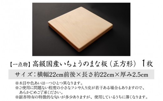 【一点物】恐竜のまち福井県勝山市の風土に育まれた 日本製高級国産いちょうのまな板(正方形) [A-026002]