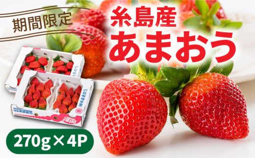 期間 限定 】 福岡県 糸島産 いちご あまおう 270g × 4 パック 糸島市