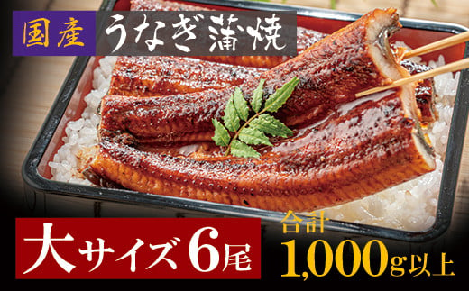 K61-72 国産うなぎ蒲焼大サイズ6尾（計1000g以上）鰻蒲焼用タレ・山椒