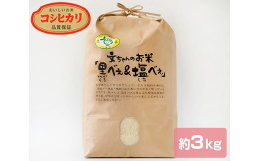 No.219 黒米・塩米（コシヒカリ）約3kg ／ お米 精米 こしひかり 千葉県