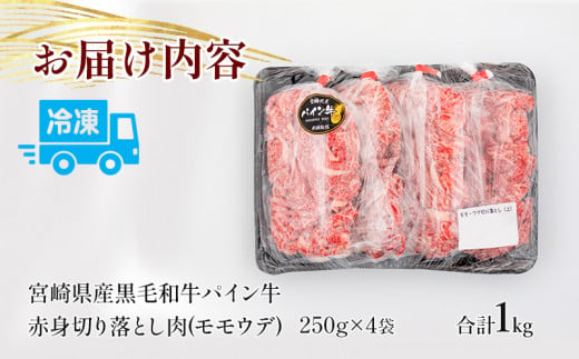 宮崎県産 黒毛和牛 パイン牛 赤身 切り落とし (モモウデ) 250g×4袋 合計1kg_M226-007 - 宮崎県宮崎市｜ふるさとチョイス -  ふるさと納税サイト