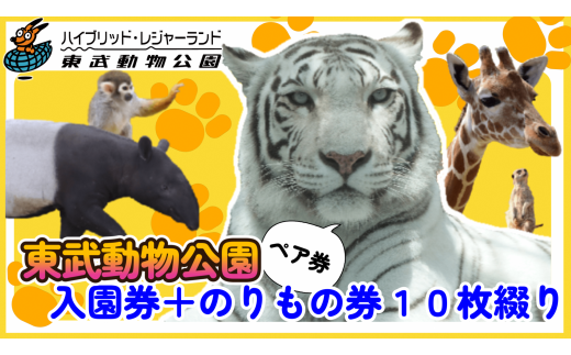 東武動物公園【入園券＋のりもの券１０枚綴り（ペア）】【11246-0203】 1065330 - 埼玉県白岡市