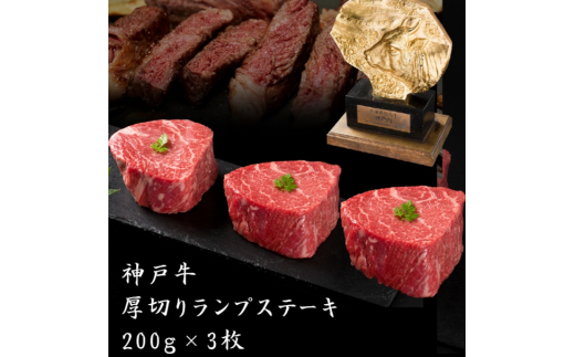  神戸牛 厚切り ランプ ステーキ 200g×3枚[ 牛肉 肉 バーベキュー アウトドア キャンプ ] 小分け