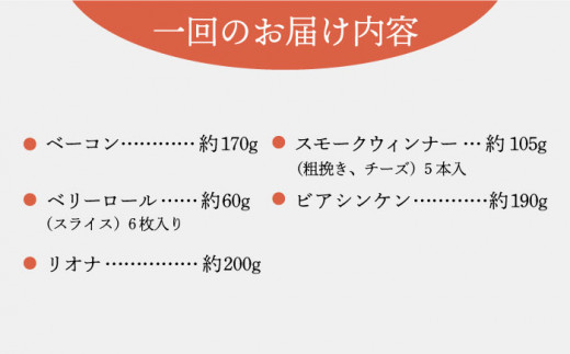 【12回定期便】家族ワクワクセット ベーコン ウィンナー ロースハム 詰め合わせ 贈答 ギフト お中元 お歳暮＜Gris Hause NAGASE＞  [LEE025]