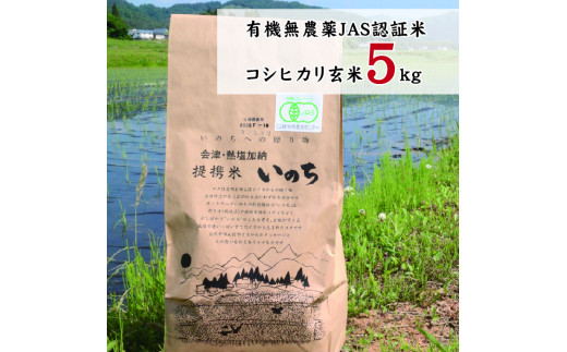 有機無農薬ＪＡＳ認証米コシヒカリ玄米5㎏ 244083 - 福島県喜多方市