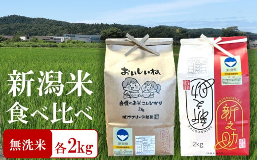 【令和6年産新米】特別栽培米食べ比べ 新之助・コシヒカリ 無洗米 各2kg（計 4kg） おいしいね アグリード越後のお米[ZB496] 578937 - 新潟県柏崎市