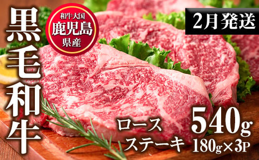 No.510-m02 ＜2025年2月中に発送予定＞鹿児島県産黒毛和牛ロースステーキ(計540g・180g×3P)国産 九州産 牛肉 黒毛和牛 和牛 ロース ステーキ おかず 冷凍【カミチク】