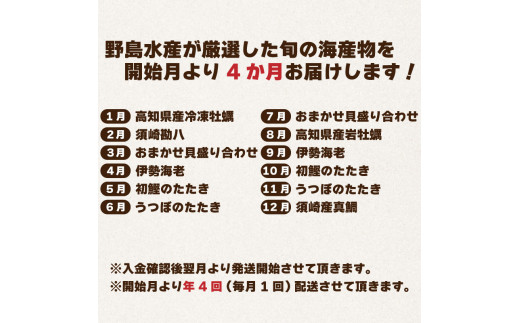 野島水産】お楽しみ 旬の海鮮 定期便 4回 コース 限定30セット ( お