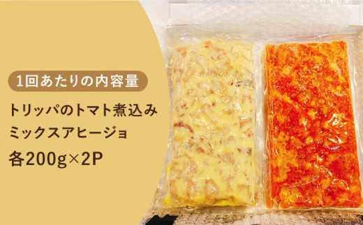 【全6回定期便】 長崎和牛 ホルモン トリッパとアヒージョ 紅白 セット  800g（各200g×2パック）《長与町》【長崎なかみ屋本舗】[EAD060] ハチノス シマ腸 和牛 黒毛和牛 アヒージョ おつまみ BBQ  キャンプ 簡単調理 時短|長崎なかみ屋本舗