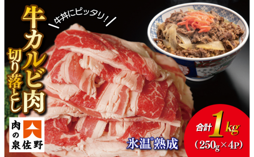 牛カルビ肉 切り落とし 1kg 小分け 250g×4パック 牛肉 牛丼 米国産 氷温(R)熟成肉