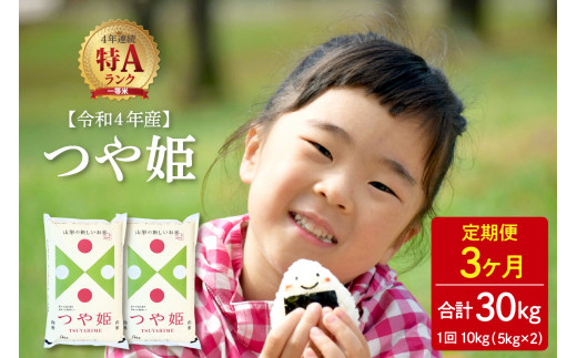 ※選べる配送時期※【令和4年産】特A つや姫 30kg（10kg×3回）定期便  一等米 山形県河北町産【丹野商店】