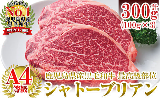 a326 A4等級鹿児島県産黒毛和牛！希少な牛肉！シャトーブリアン 100g×3