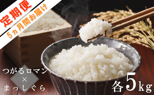 【5か月定期便】津軽産米「つがるロマン」「まっしぐら」各5kg(精米・全10kg)×5回/合計50kg 【02387-0258】 566797 - 青森県中泊町