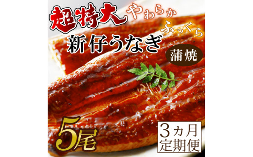 AD-98　【3か月定期便】やわらか新仔うなぎ超特大蒲焼230～250ｇ　5尾×3回　計3300ｇ以上