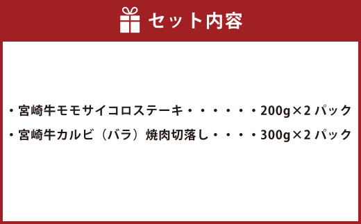 ＜宮崎牛サイコロステーキ&カルビ（バラ）焼肉切落し合計1kg＞
