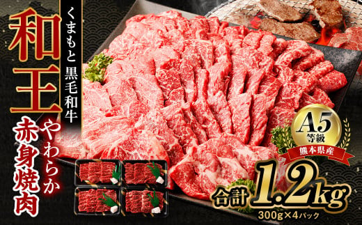 熊本県産 A5等級 和王 柔らか赤身 焼肉 合計約1.2kg (300g×4P) 牛肉 赤身肉 613744 - 熊本県水俣市