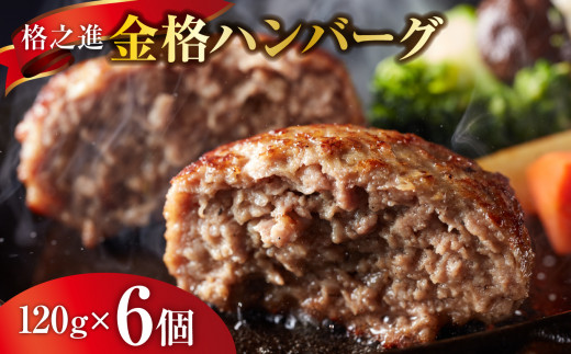《格之進》金格 ハンバーグ 120g×6個 冷凍 人気 国産牛肉 白金豚 ~ お店の味をご家庭で 焼くだけ簡単~ 無添加 岩手 一関 贈り物 お取り寄せ
