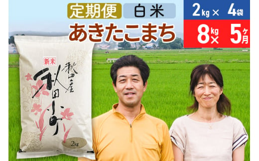 定期便5ヶ月》令和5年産 あきたこまち特別栽培米8kg（2kg×4袋）×5回 計