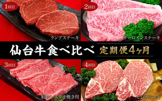 牛肉 定期便 食べ比べ 2kg ( 4種 × 4ヶ月 ) 仙台牛 登米産 692043 - 宮城県登米市