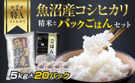 新潟県 魚沼産 コシヒカリ お米 5kg & こしひかり パックごはん 20パックセット （お米の美味しい炊き方ガイド付き） 714194 - 新潟県新潟県庁