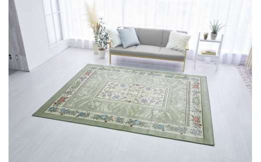 絨毯 ラグマット 3畳 長方形 250cm×200cm 洗える 厚手 カーペット ホットカーペットカバー こたつ 暖か 冬 おしゃれ 高級 金華山織 ブラッサム グリーン 三和シール工業株式会社 445674 - 和歌山県橋本市