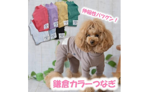 【Sサイズ】可愛い小型犬の洋服「鎌倉ドッグ」「鎌倉カラーつなぎ」（グリーン）