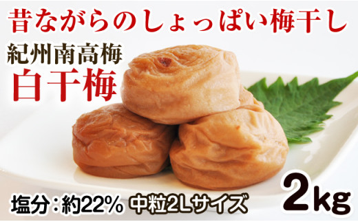 昔ながらのしょっぱい梅干し 2kg 中粒2L(白干梅)[無添加]食品添加物 不使用 すっぱい梅干 和歌山県産 紀州南高梅