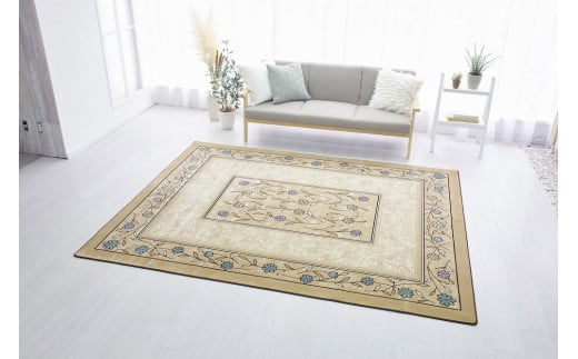 絨毯 ラグマット 3畳 長方形 250cm×200cm 洗える 厚手 カーペット ホットカーペットカバー こたつ 暖か 冬 おしゃれ 高級 金華山織 コスモス ベージュ 三和シール工業株式会社 439622 - 和歌山県橋本市