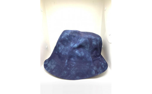 夏塩沢の本藍染めのファッション「ナツシオンブルー」　むらくも染め後ゴム付き帽子B(絹１００％)